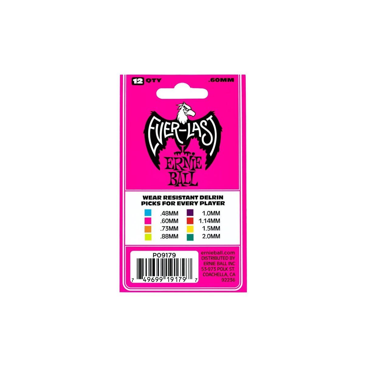 Pack de 12 uñetas Ernie Ball P09179 - Everlast Pink .60mm