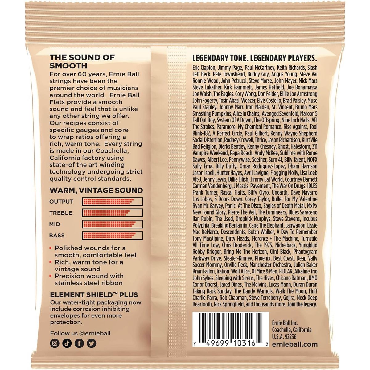 Cuerdas guitarra eléctrica Ernie Ball P02580 flatwound 11-50