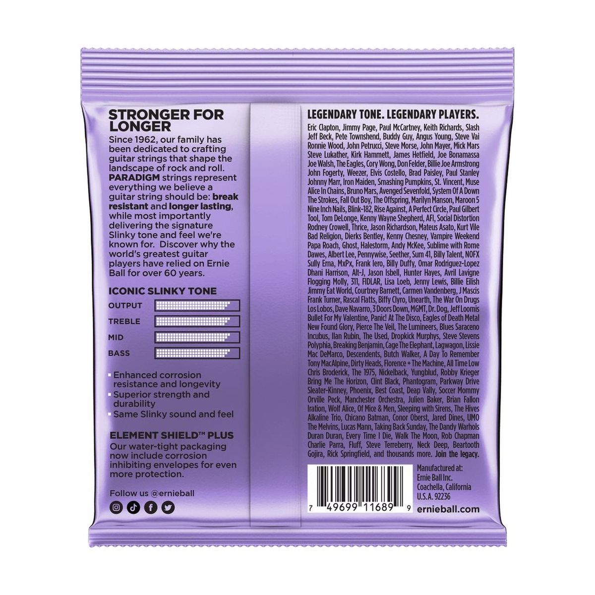 Cuerdas guitarra eléctrica Ernie Ball 10-48 US Paradigm 2017
