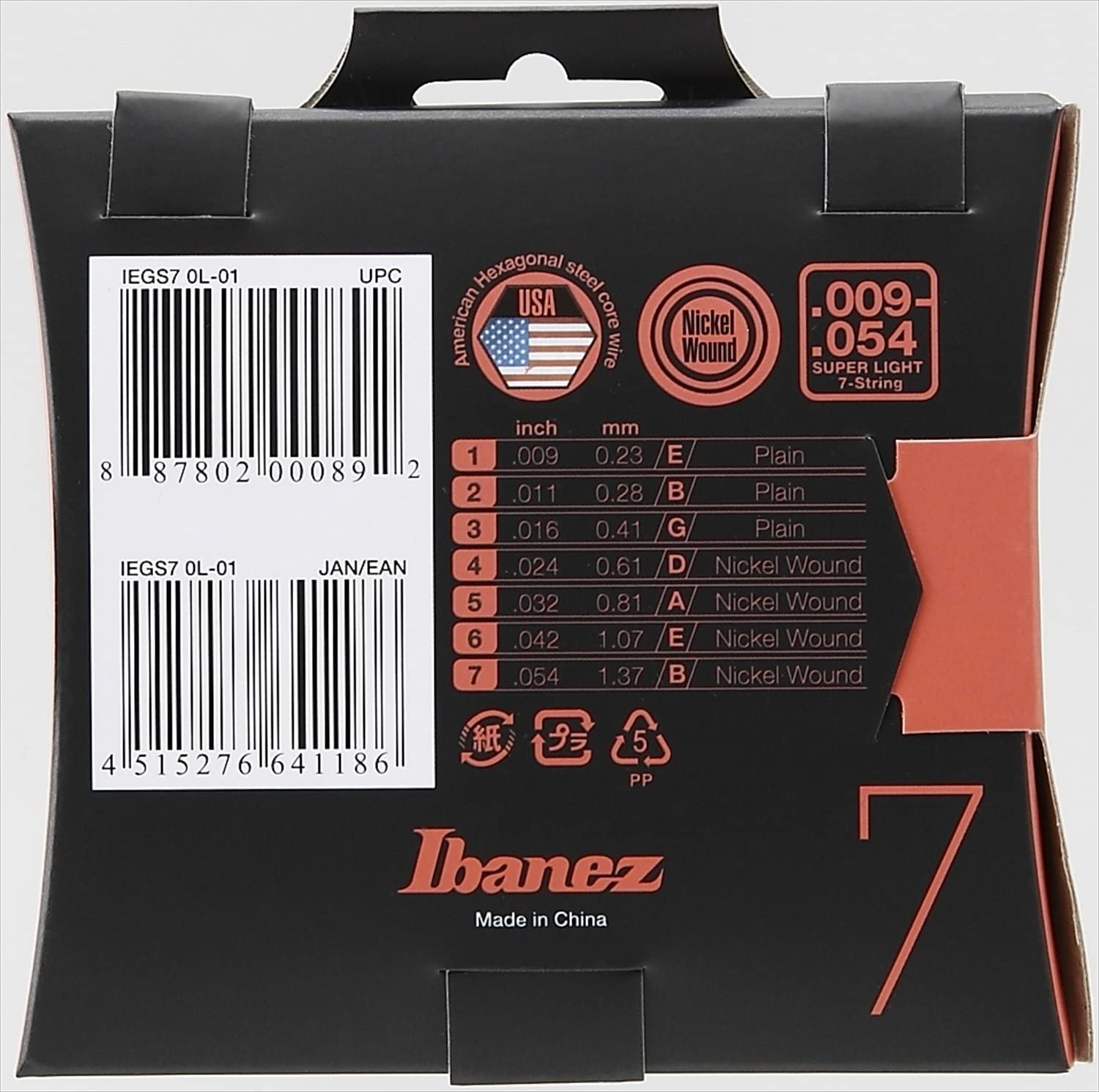 Set de 7 cuerdas Ibanez guitarra eléctrica 009-054