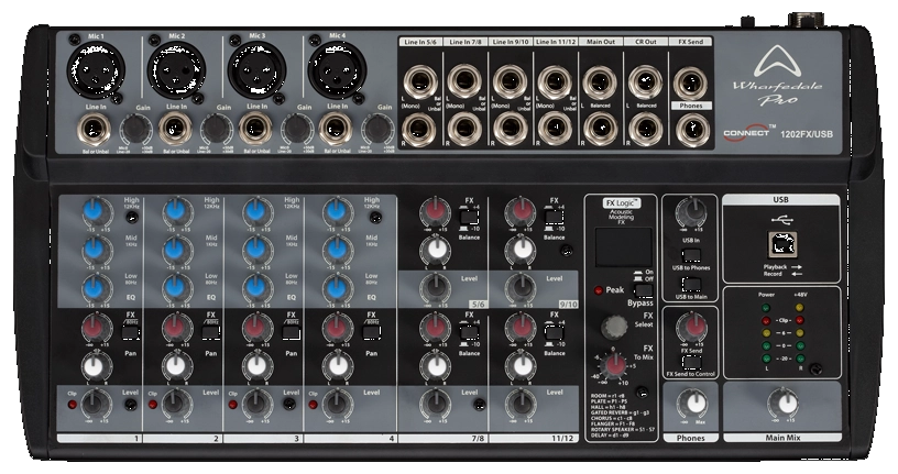 Mixer Wharfedale 1202 FX /USB 4 canales mono 4