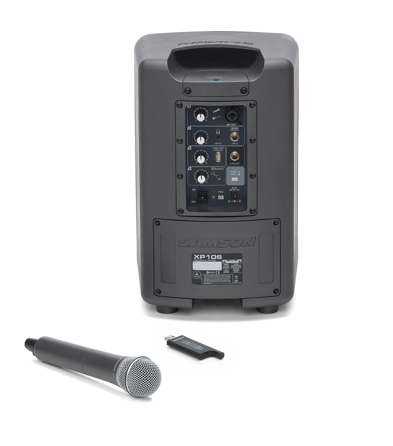 Caja activa con bluetooth Samson XP106W con mic. inalámbrico