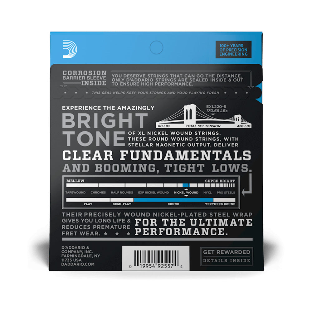 Set Cuerdas de Bajo D'addario EXL220-5 5 Super Light 40-125