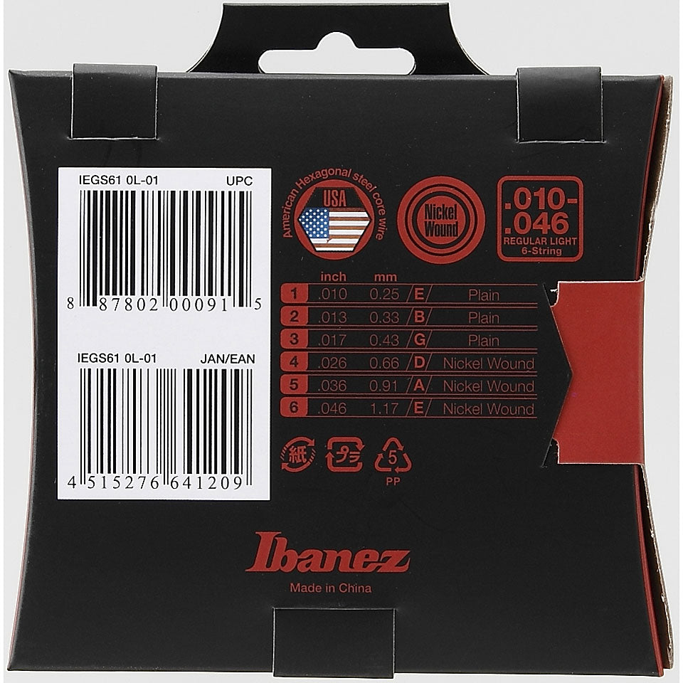 Set cuerdas guitarra eléctrica Ibanez IEGS61 10-46