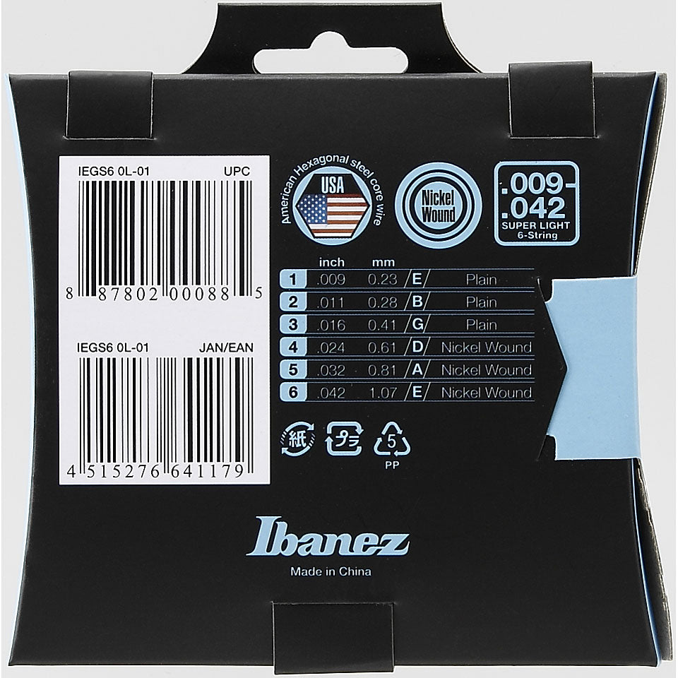 Set cuerdas guitarra eléctrica Ibanez IEGS6 009-042