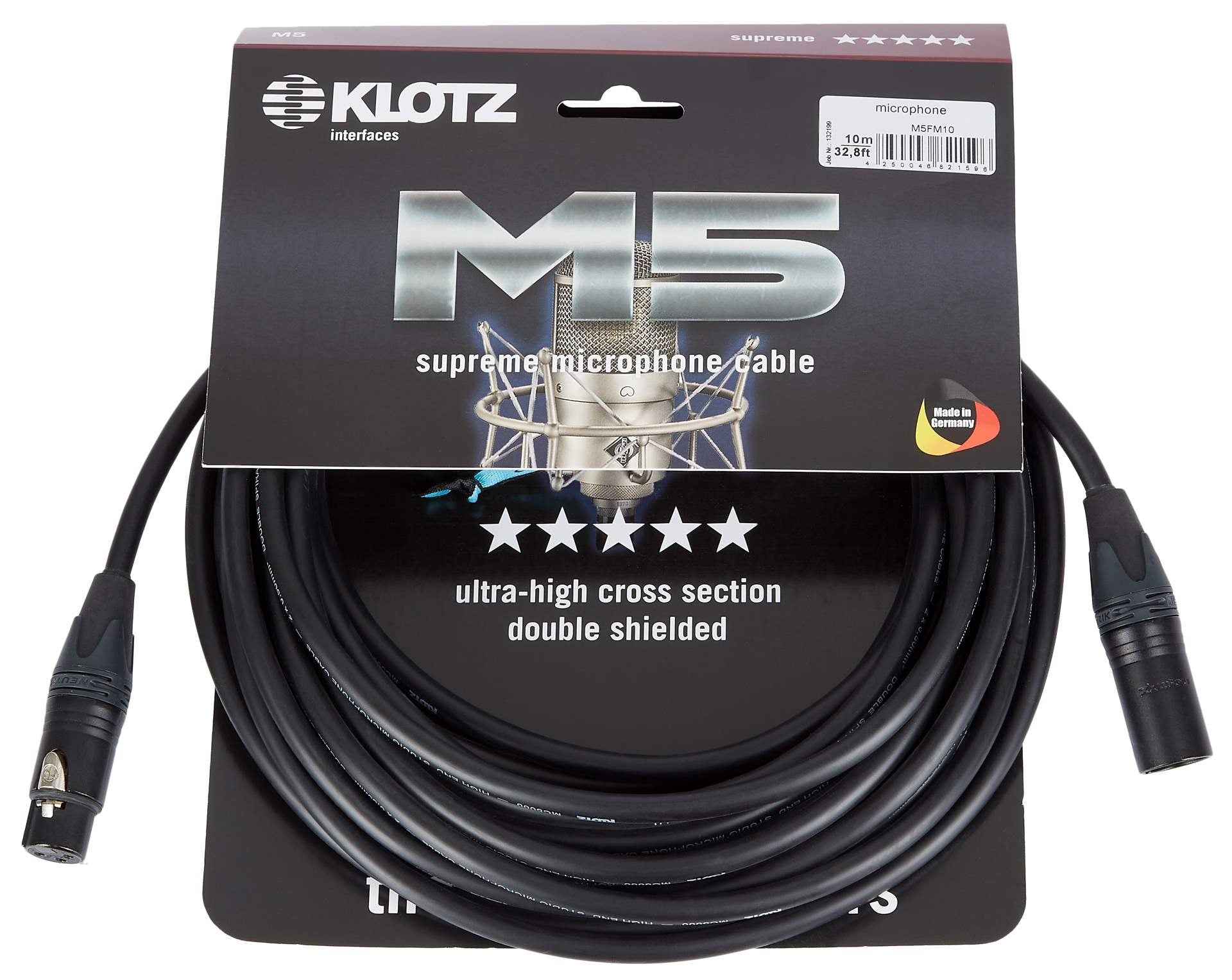 Cable de micrófono XLR Klotz M5FM10 10 mts negro