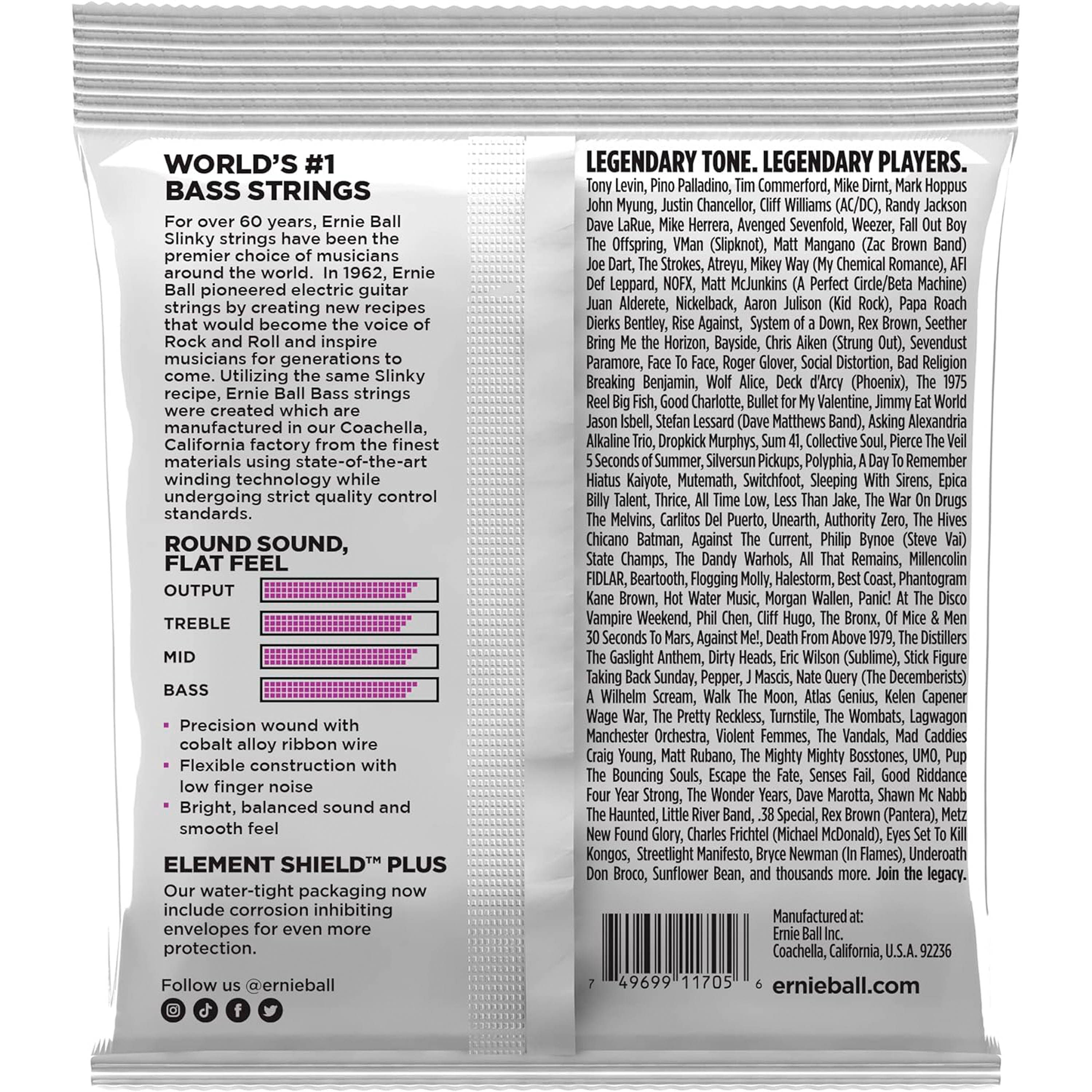 Cuerdas de bajo Flatwound Ernie Ball Escala Corta 50-110