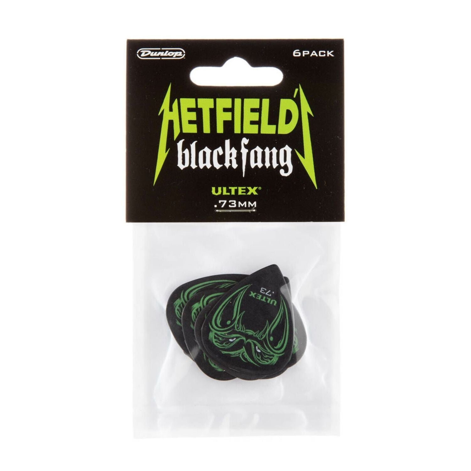 Pack 6 uñetas Dunlop Black Fang Hetfield 73mm negras
