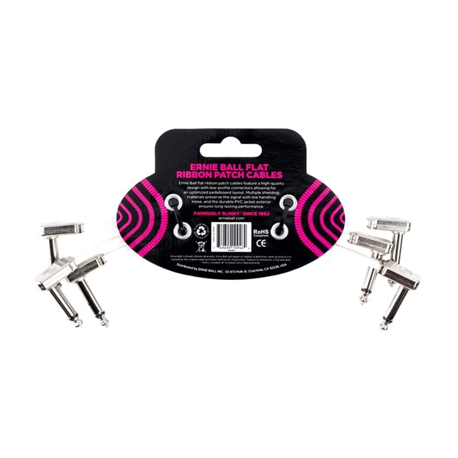 Pack 3 Cable Patch Ernie Ball Flat Ribbon P06384 7 CM White
