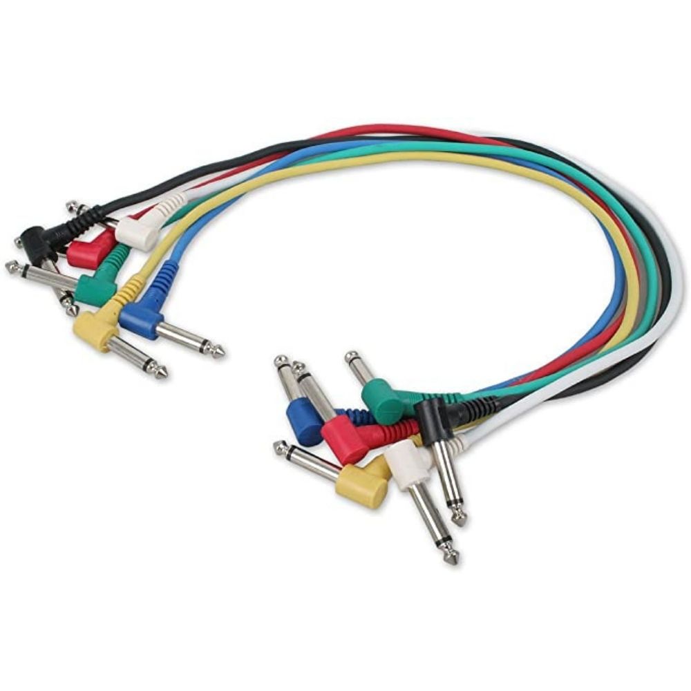 Pack de 6 Cables Patch Ángulado Rockcable 1/4" 60cm RCL30061