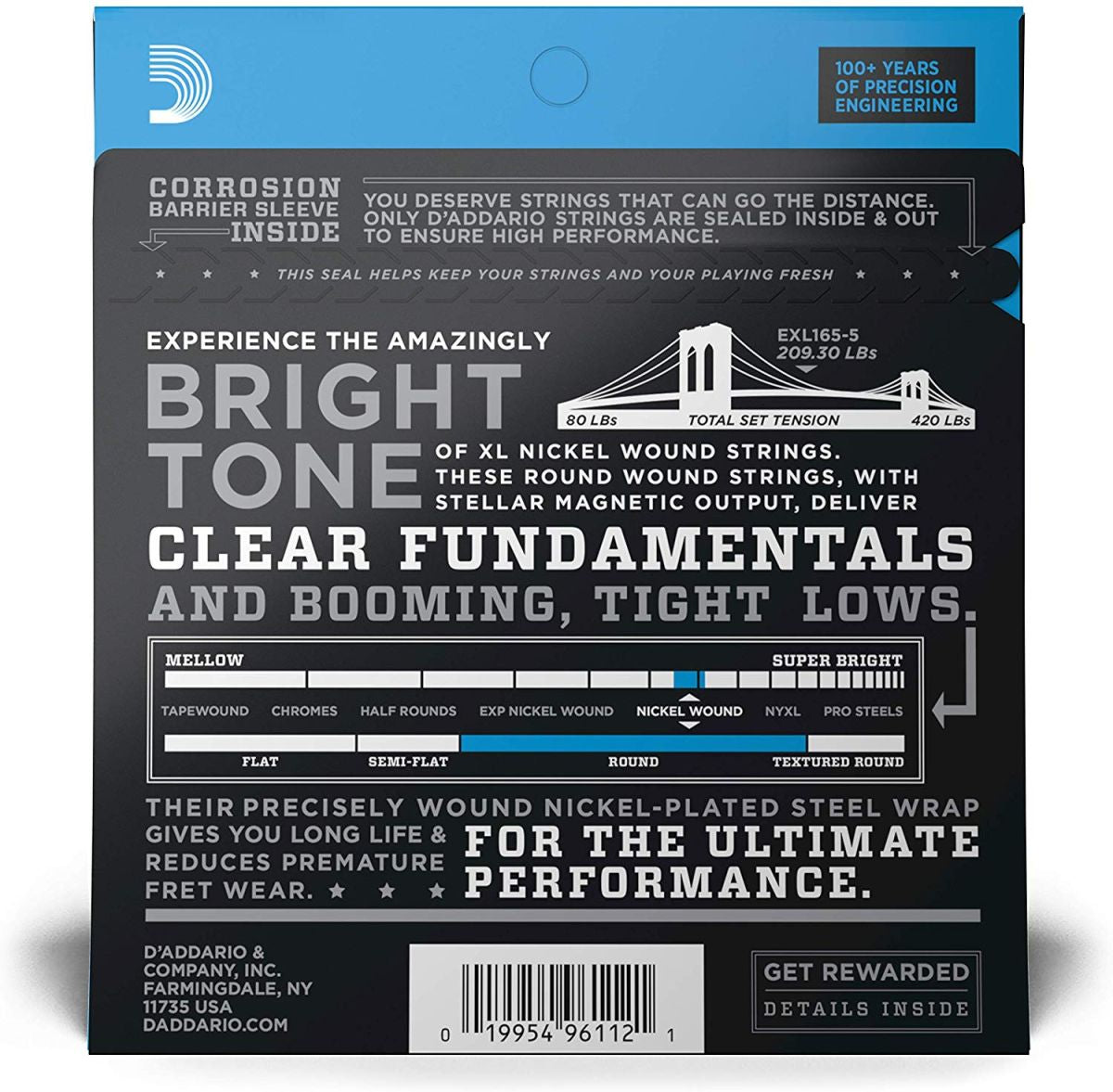 Set de cuerdas D'addario bajo 6 cuerdas EXL165-6 32-135 Long